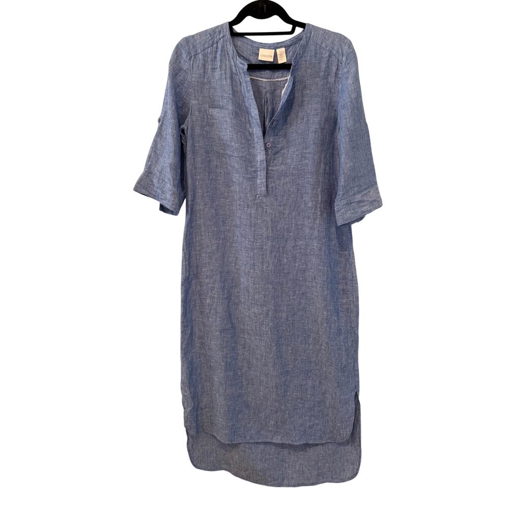 Chico's Long Cotton Shirt Dress Heathered Blue S